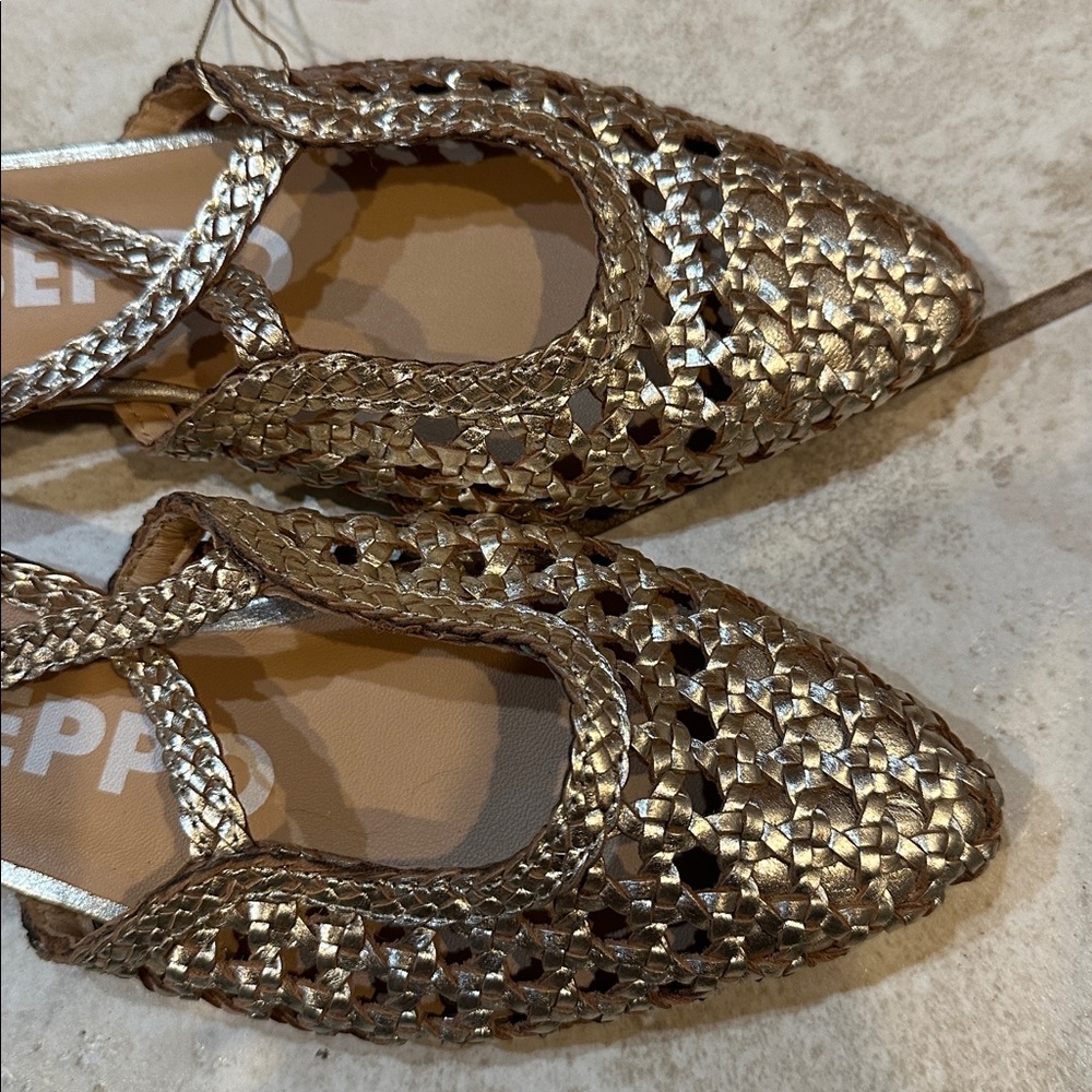 NWT! Gioseppo Gold Braided Leather Shoes Ballet Flats Ankle Strap 36 - Picture 5 of 8